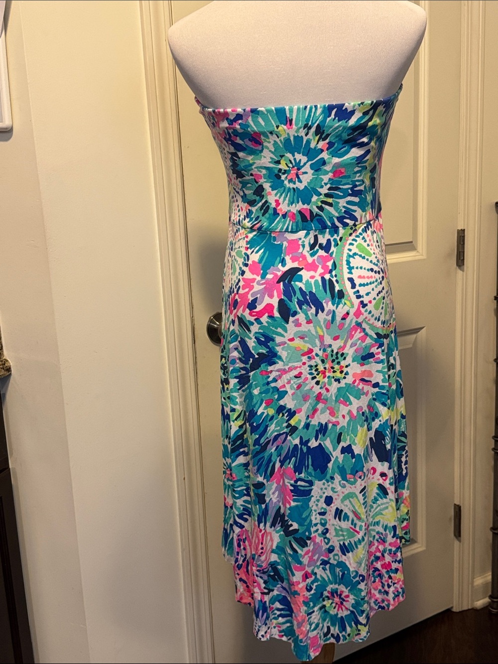 Lilly Pulitzer Strapless Dress in Teal, Pink, Blue, Yellow - Picture 3 of 9